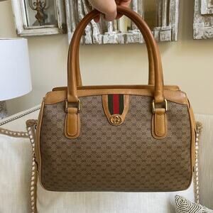 Gucci Vintage Micro GG Canvas Satchel | Web Stripe, Knight Charm Rare